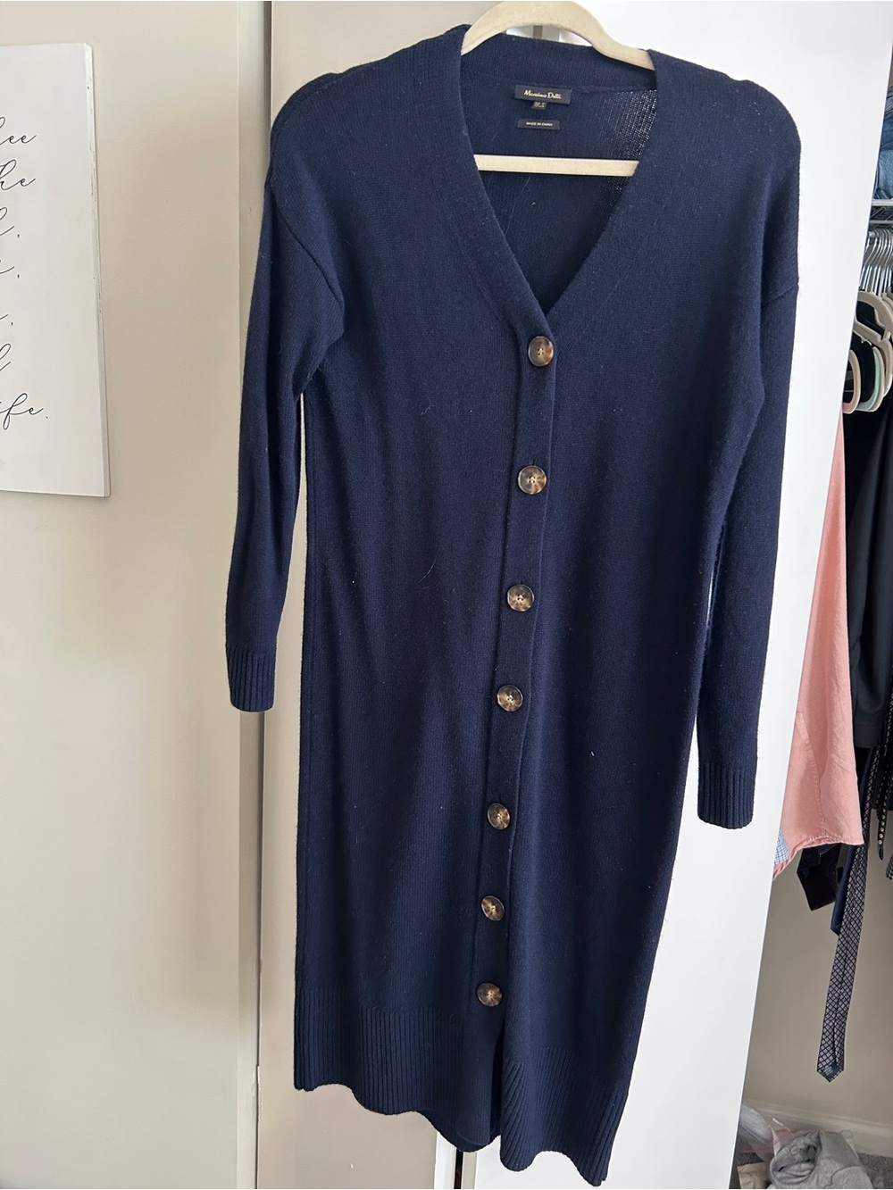 Massimo Dutti Navy Long Sleeve Wool Blend Knit Dress